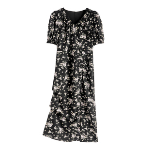 麦 松紧收褶V领开叉连衣裙Z792 季 女装 夏季 新款