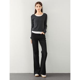 排扣高腰收腹显瘦喇叭牛仔裤 冬装 646 兰 专柜469