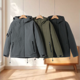 男女同款【祝】冬装 魔术贴收口连帽情侣款冲锋衣羽绒服008