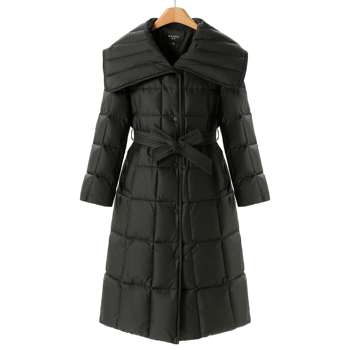 专柜1999【序】冬装 过膝护腿翻领系腰带摁扣款羽绒服622