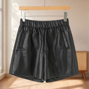 弹力PU松紧高腰宽脚短裤 冬装 690 兰 专柜339