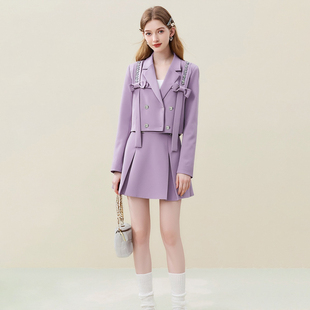 链条防走光短裙套装 专柜 水钻蝴蝶结外套 秋季 043 木X