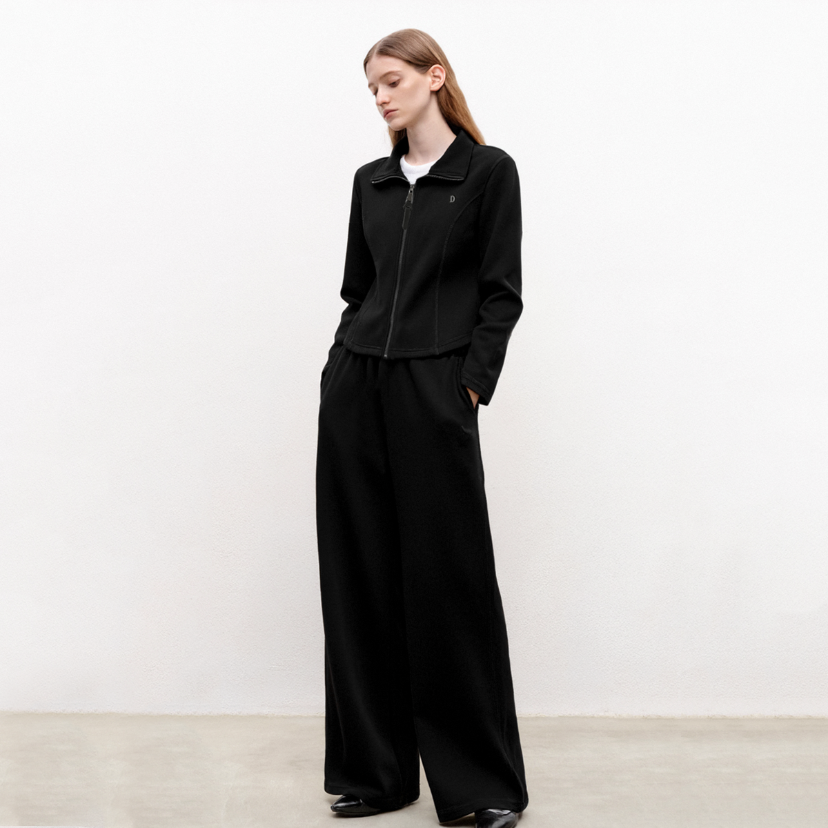 【薇】 *绍 修身立领外套+松紧腰阔腿裤套装176~秋季新款女装