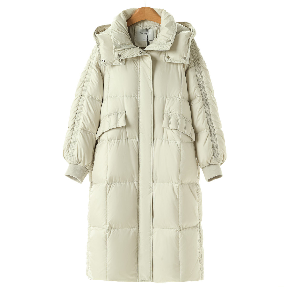 专柜1999【贝】冬装 连帽立领小众抽褶长款羽绒服863