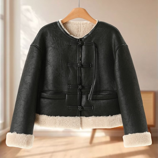国风盘扣加绒保暖羊剪绒外套605 冬装 专柜1999 熠
