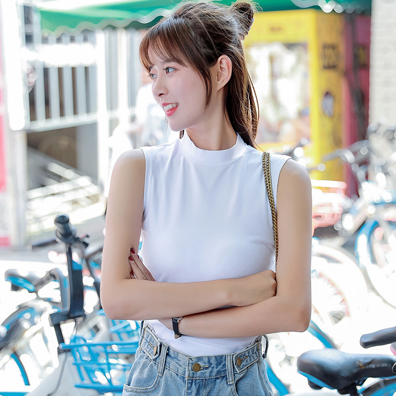 百搭纯棉女夏外穿半高领紧身坎袖露脐内搭无袖打底衫,女装/女士精品,背心吊带,淘宝优惠券,粉丝福利购,淘宝优惠卷
