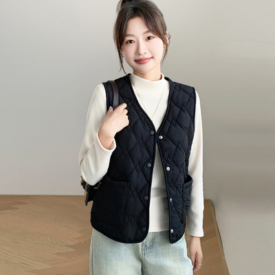 羽绒棉保暖V领马甲排扣马夹棉袄