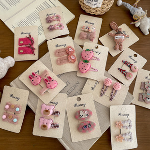 bunny手作新款 女童侧边发卡头饰 粉色系兔子小熊几何发饰甜美时尚