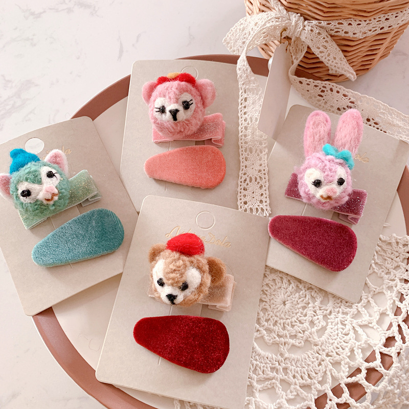 秋冬新卡通毛毡小动物儿童发夹韩