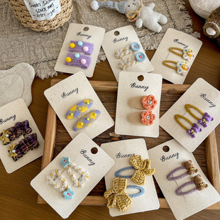 bunny手作新款 毛线花朵小熊发夹儿童发饰高级感女孩发卡头饰发饰