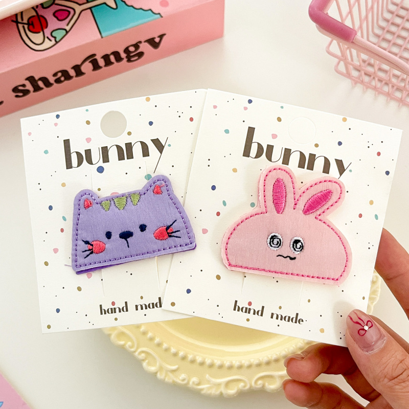 韩版卡通刺绣兔子儿童BB夹可爱布艺侧边刘海发夹发卡女孩发饰头饰