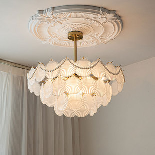 简约轻奢客厅卧室房间吊灯法式 珍珠玻璃贝壳灯餐厅水晶灯大气新款