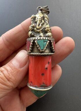 尼泊尔印度纯黄铜象神吊坠挂件 古玩杂件古董老物件老货文玩收藏