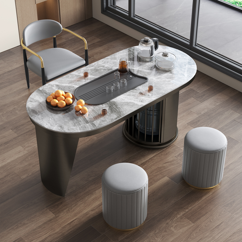 小户型轻奢现代简约岩板q阳台茶桌椅组合茶几茶台烧水壶一体石板