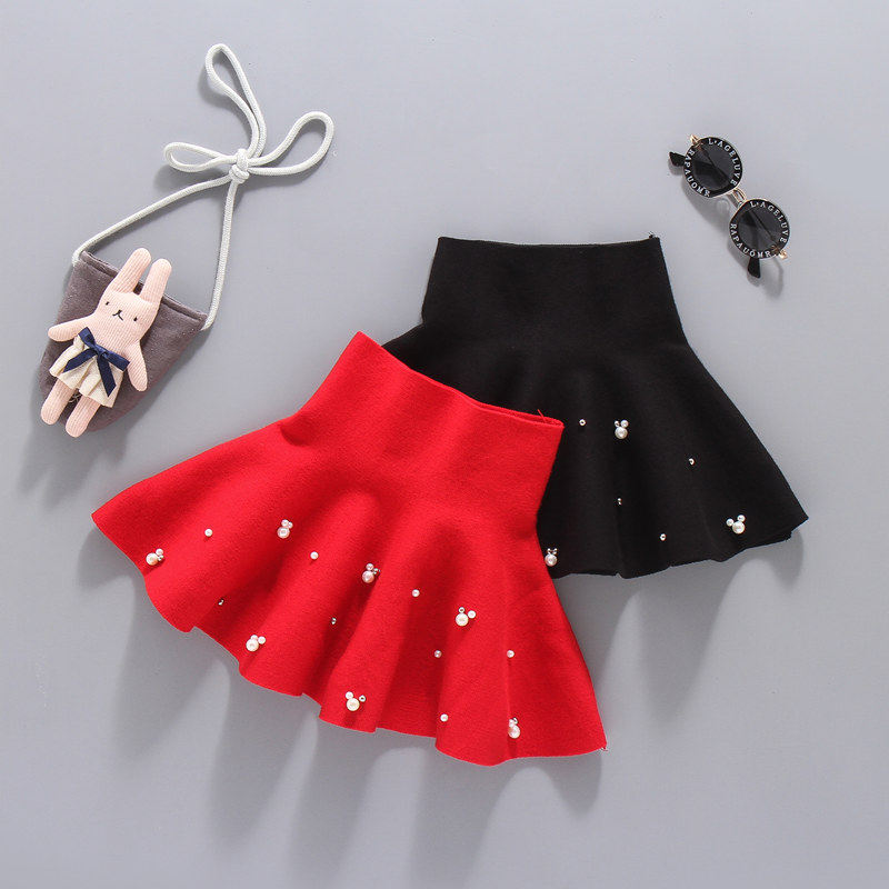 秋季时尚女童洋气毛线裙短裙半身裙新网红珍珠针织裙子学生裙百搭