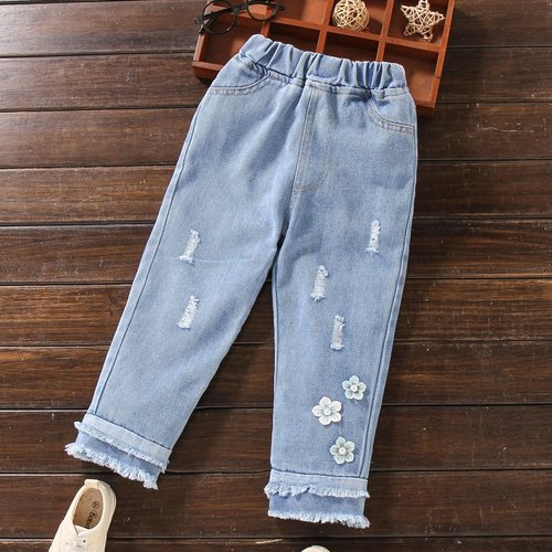 网红外穿新款时尚中大破洞裤子