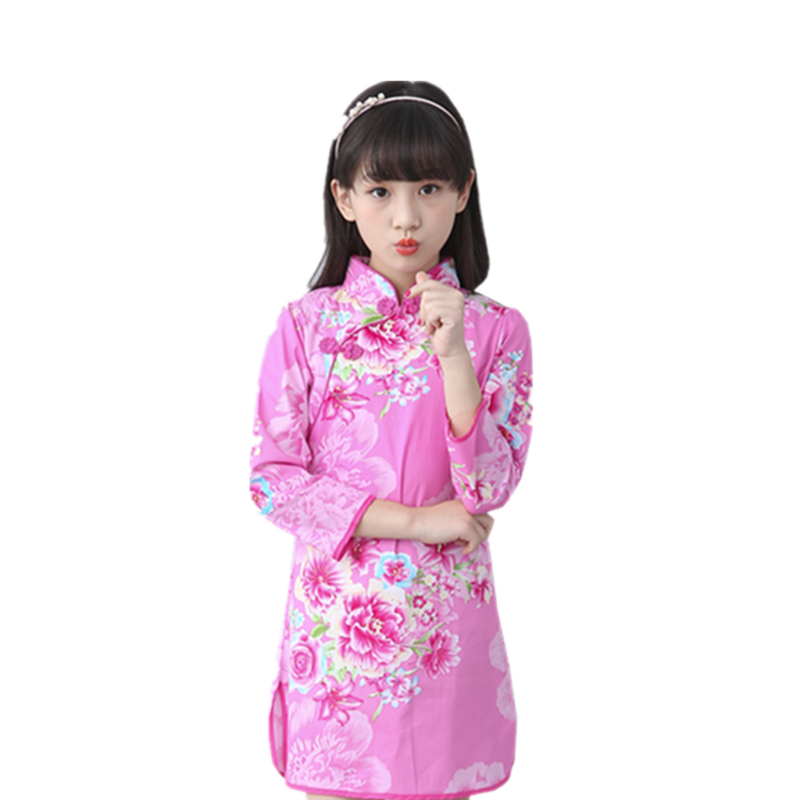 春夏纯棉复古古筝表演风长袖旗袍