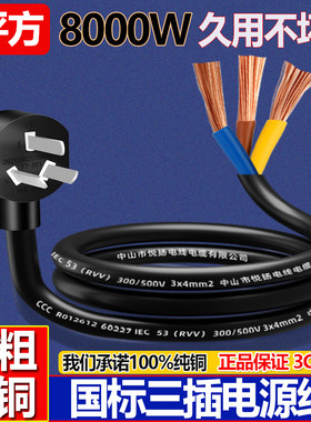 三插电源线国标纯铜3C认证