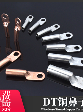 DT铜鼻子接线端子电线紫铜镀锡接头耳10/16/25/35/50平方国标厂标