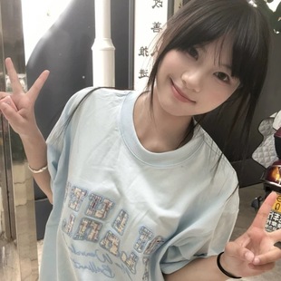 2025新款 t恤女设计感小众纯棉潮牌上衣 美式 高街贴布字母刺绣短袖