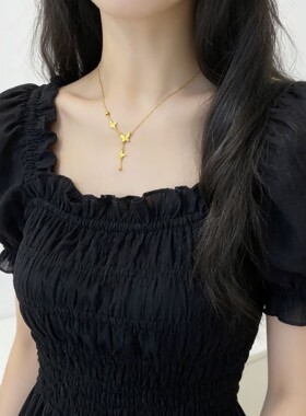 钛钢不掉色洗澡可戴蝴蝶流苏项链