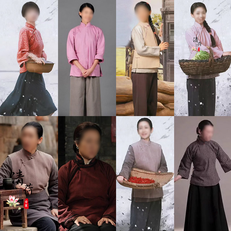 影视古装民国清末女士棉麻村姑丫鬟佣人农民学生村妇老百姓演出服