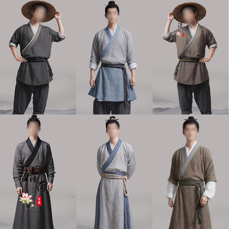 影视古装棉麻百姓服古代男士汉服家丁服樵夫装唐朝宋朝书生演出服