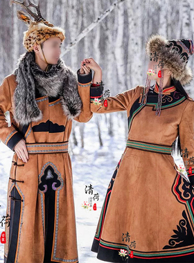 情侣装鄂伦春族男女同款冬季加厚东北内蒙少数民族风旅拍写真服