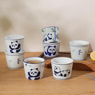 蜻蜓咖啡杯可爱熊猫陶瓷茶杯小茶杯主人杯直口品茗杯高颜值喝水杯