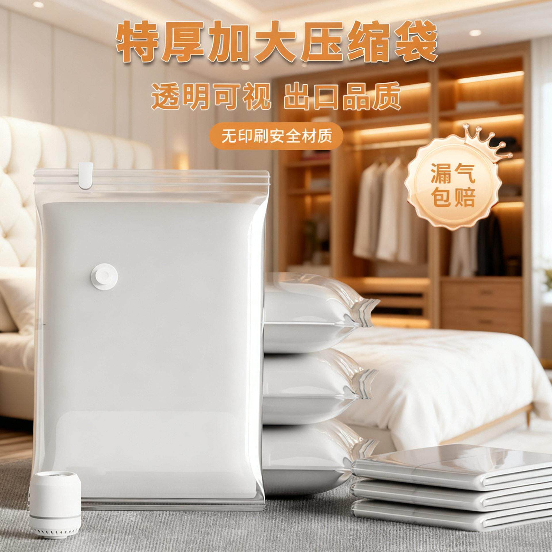 透明可视压缩袋外贸加厚大号被子真空收纳袋家用衣服收纳真空袋子