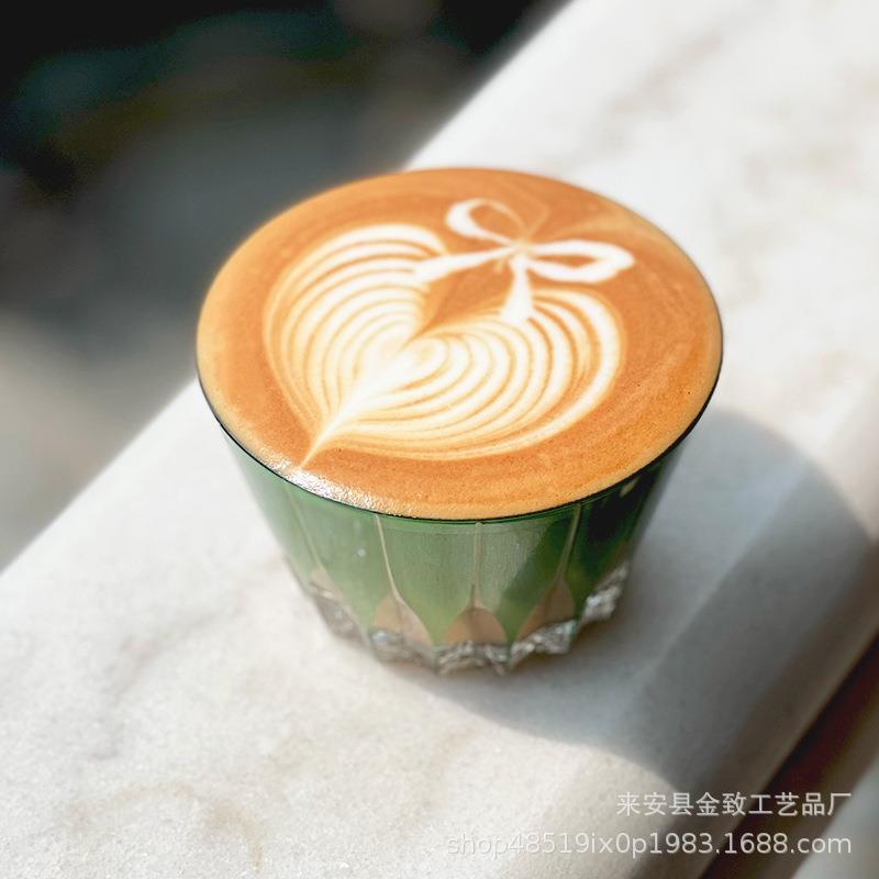 日式江户切子手工雕刻星芒手握牛奶咖啡拉花杯家用玻璃杯220ml