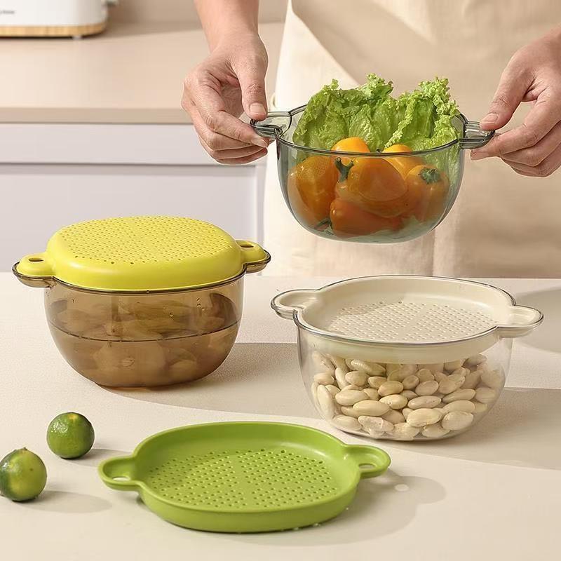 爆款厨房沥水篮家用洗菜篮滤水篮简约塑料水果双层洗水果盘