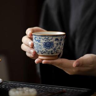 青花汝窑缠枝莲主人杯个人专用茶盏大号陶瓷品茗杯功夫茶具喝茶杯