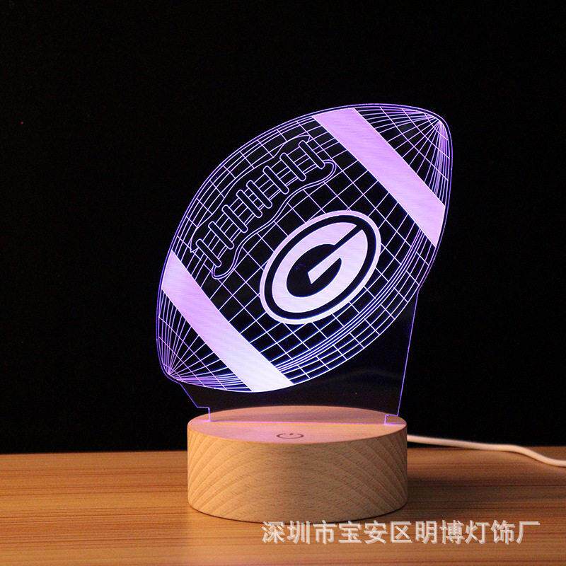 榉木圆底橄榄球系列3D小夜灯创意立体LED礼品灯七彩视觉触摸台灯
