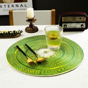 时尚 简约纸质烟花绿色西餐垫餐桌隔热垫圆形餐桌垫ins杯垫砂锅垫