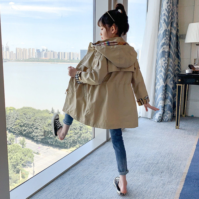 여아 코트 가을 입기 2023 새로운 한식 인터넷 연예인 스타일 중대형 아동 영국식 아동 중장 트렌치