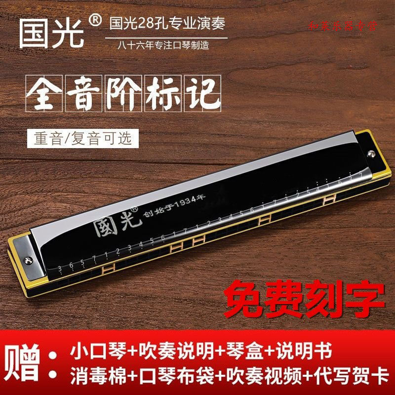 上海国光24/28孔重音复音专业演奏口琴初学者学生用自学入门乐器