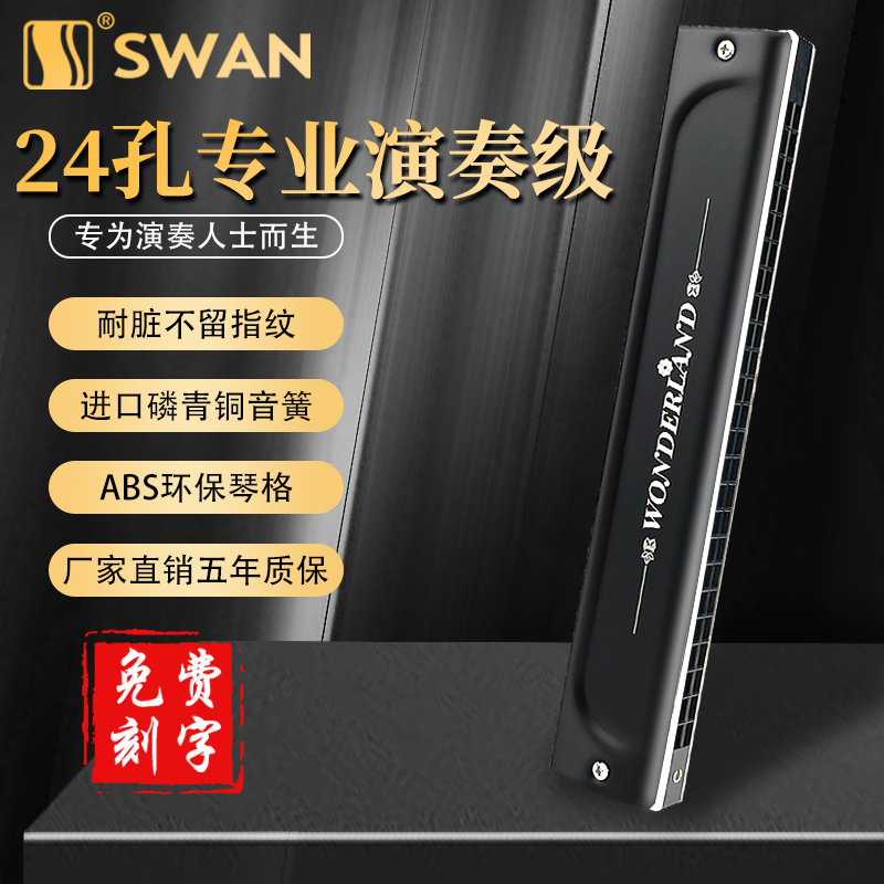 进口音簧磨砂款天鹅口琴24孔复音口琴初学成人专业演奏级24孔复音