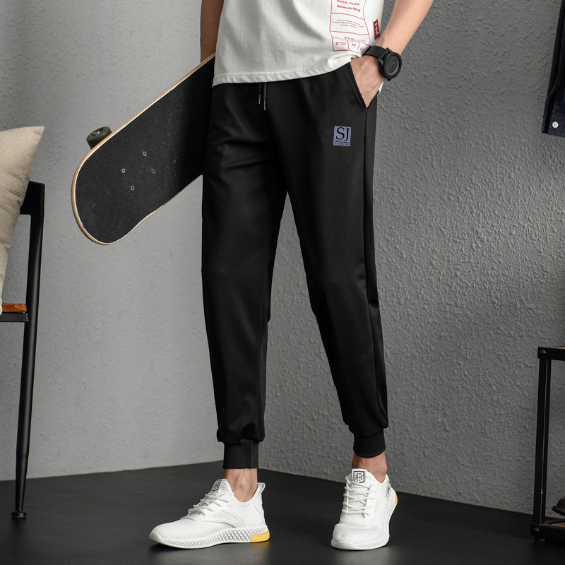 裤子男士韩版潮流休闲裤夏季束脚裤夏装小脚运动裤宽松小雏菊长裤