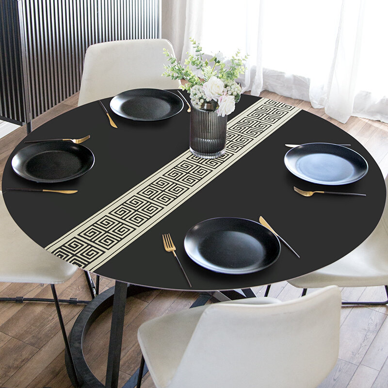 【皮革桌垫】摩登瑞朵轻奢新中式防水防烫餐桌布圆桌盖布圆桌垫