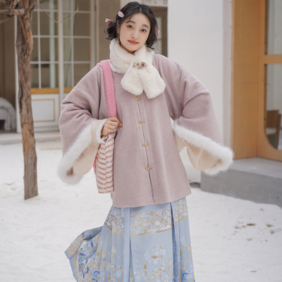 素羽华裳春雪 新款明制汉服女昭君袄毛呢 仿妆花马面裙加厚秋冬装
