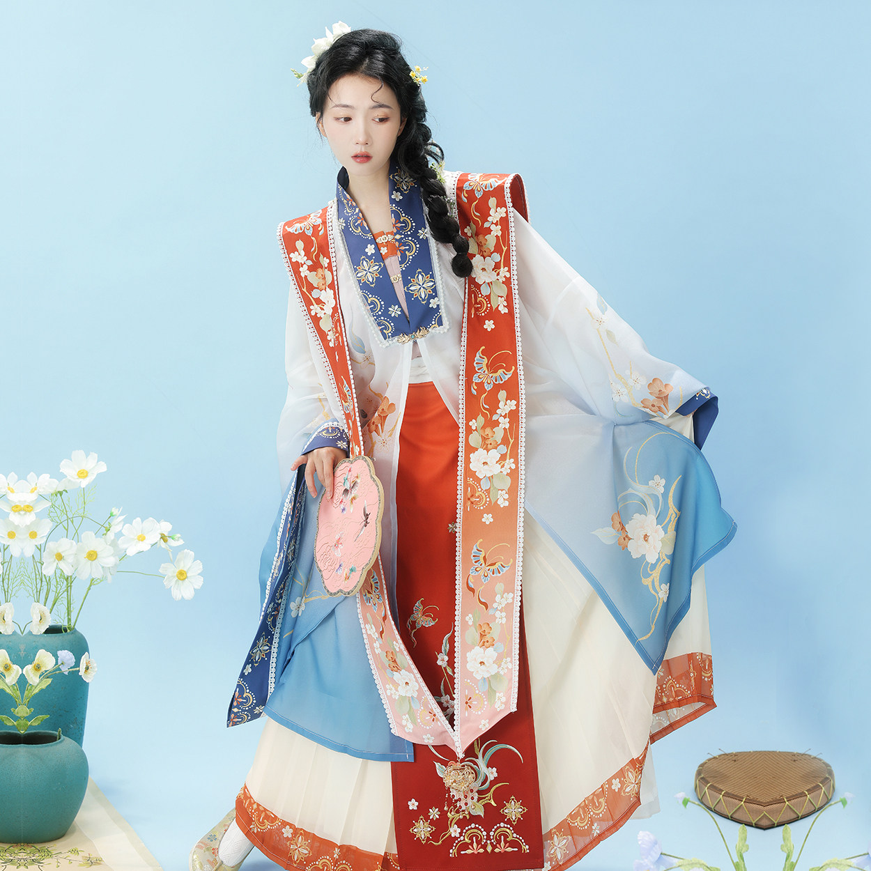 素羽华裳软语清歌 原创明制披风霞帔汉服女齐腰襦裙中国风春夏款