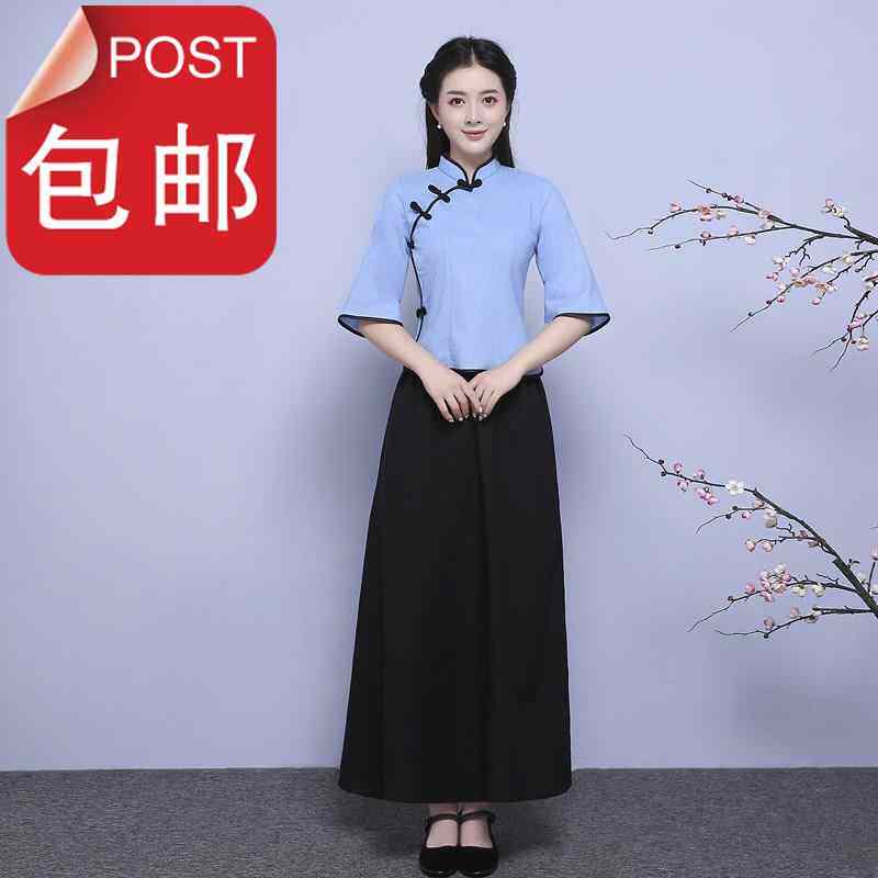 j民国学生装中长裙女五四青年装民国套装演出服民国服装民国风