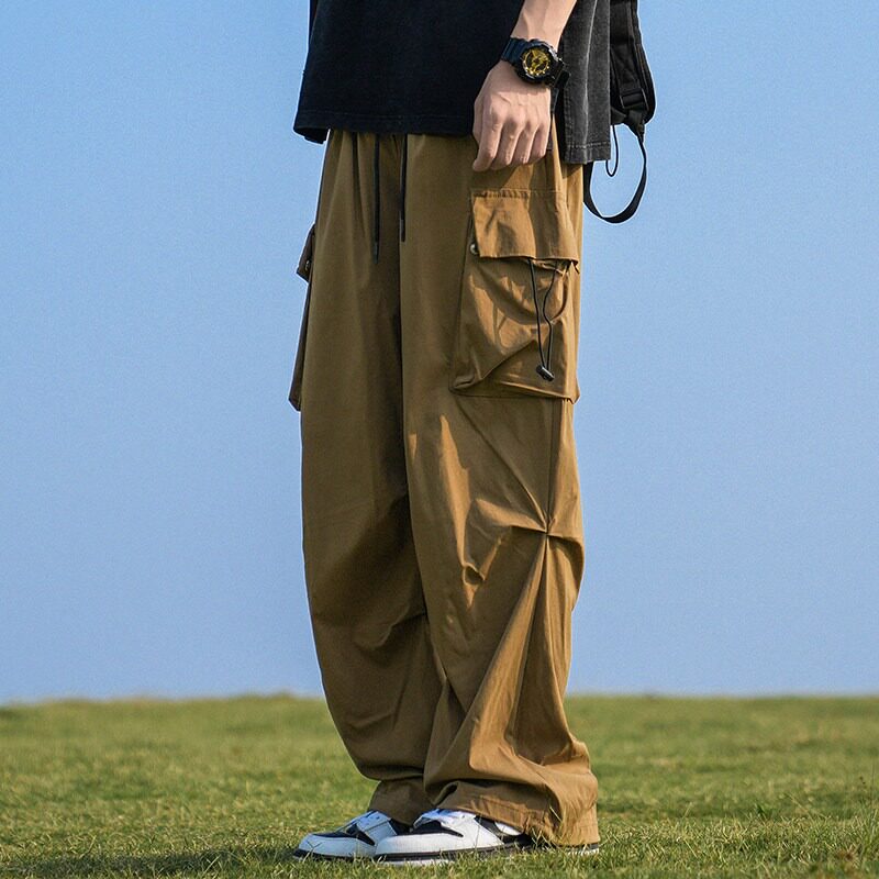 美式机能伞兵工装裤男夏季户外宽松直筒加肥大码潮流运动冲锋裤子图片