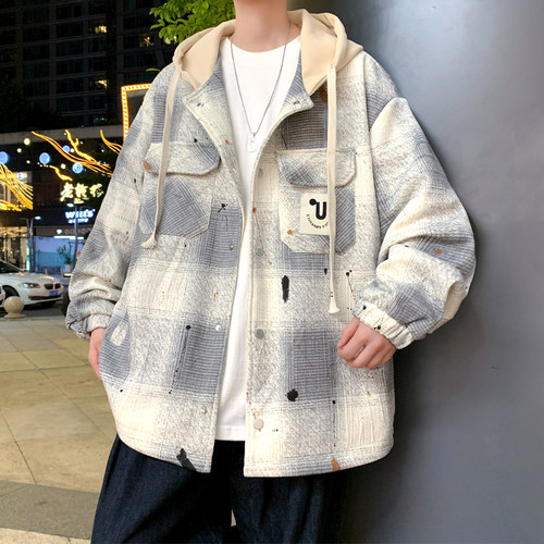 小香风格子潮牌大码连帽外套