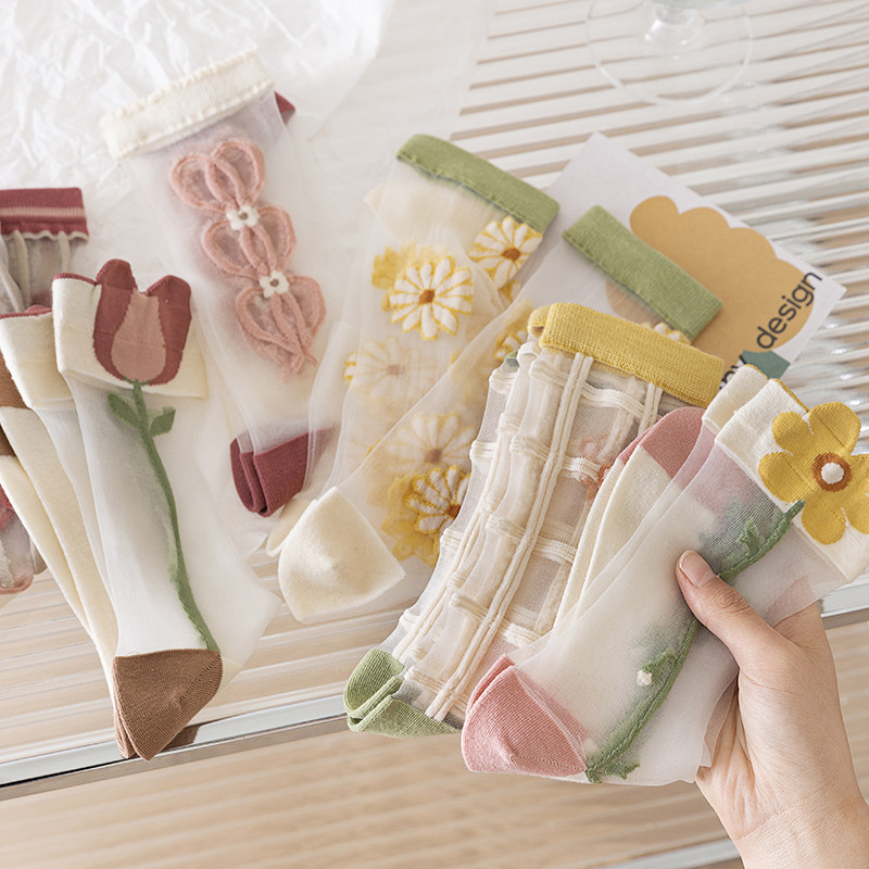 【5双装】夏季透气薄款穿搭连衣裙好好看卡丝女中筒袜