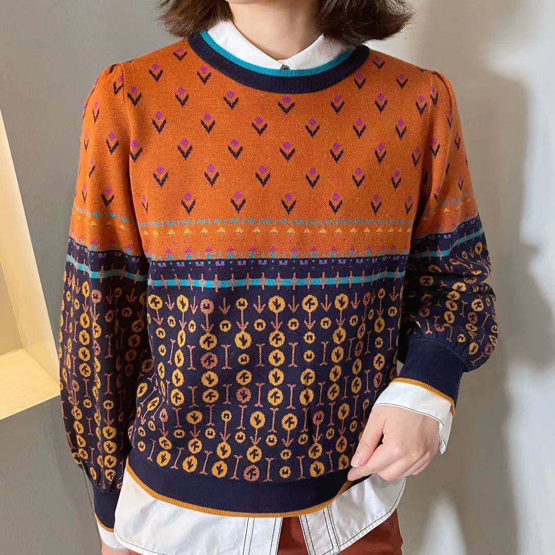 阿玛施旗舰店官网正品2020秋季新款百搭休闲拼色羊毛针织衫毛衣女