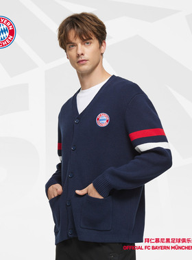 拜仁慕尼黑足球俱乐部 | 秋冬男女深蓝保暖条纹开衫秋冬球迷周边