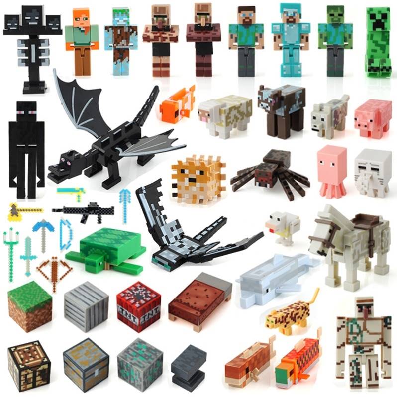 我的世界手办公仔亚历克斯海龟热带鱼河豚矿车女主角人偶玩偶模型