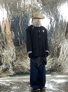 Pointless 23FW原创设计镂空刺绣热血高校高领夹克休闲外套男秋冬